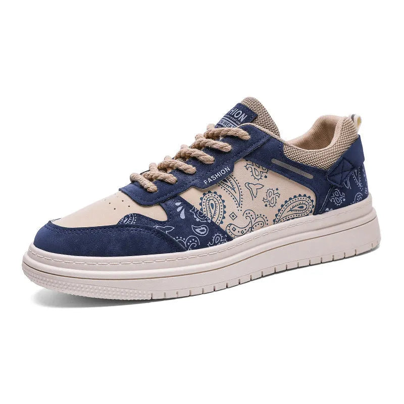Men's low top canvas sports board shoes in blue with lace-up closure and rubber sole