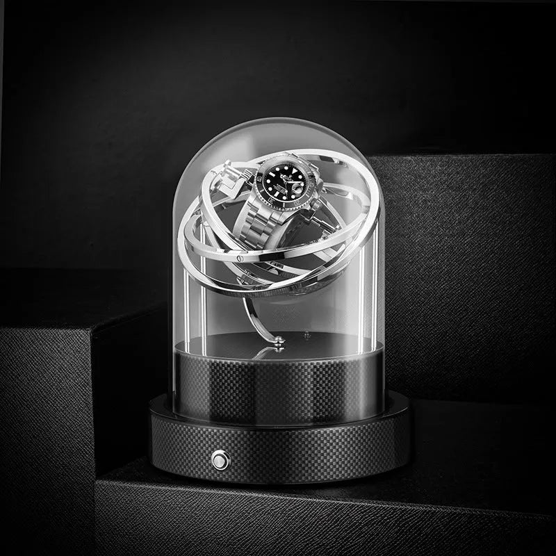 Glass cover watch shaker with Japan Mabuchi silent motor, two pillows, Gold or Silver, 18cm x 18cm x 23cm