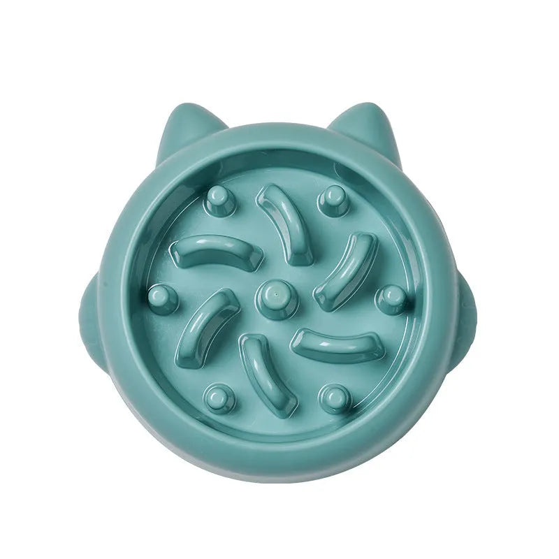 Green bone-shaped slow feeder dog bowl with internal ridges for anti-gulping feeding.