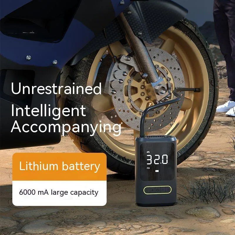 Handheld wireless digital air pump with display screen and LED light for car tyres