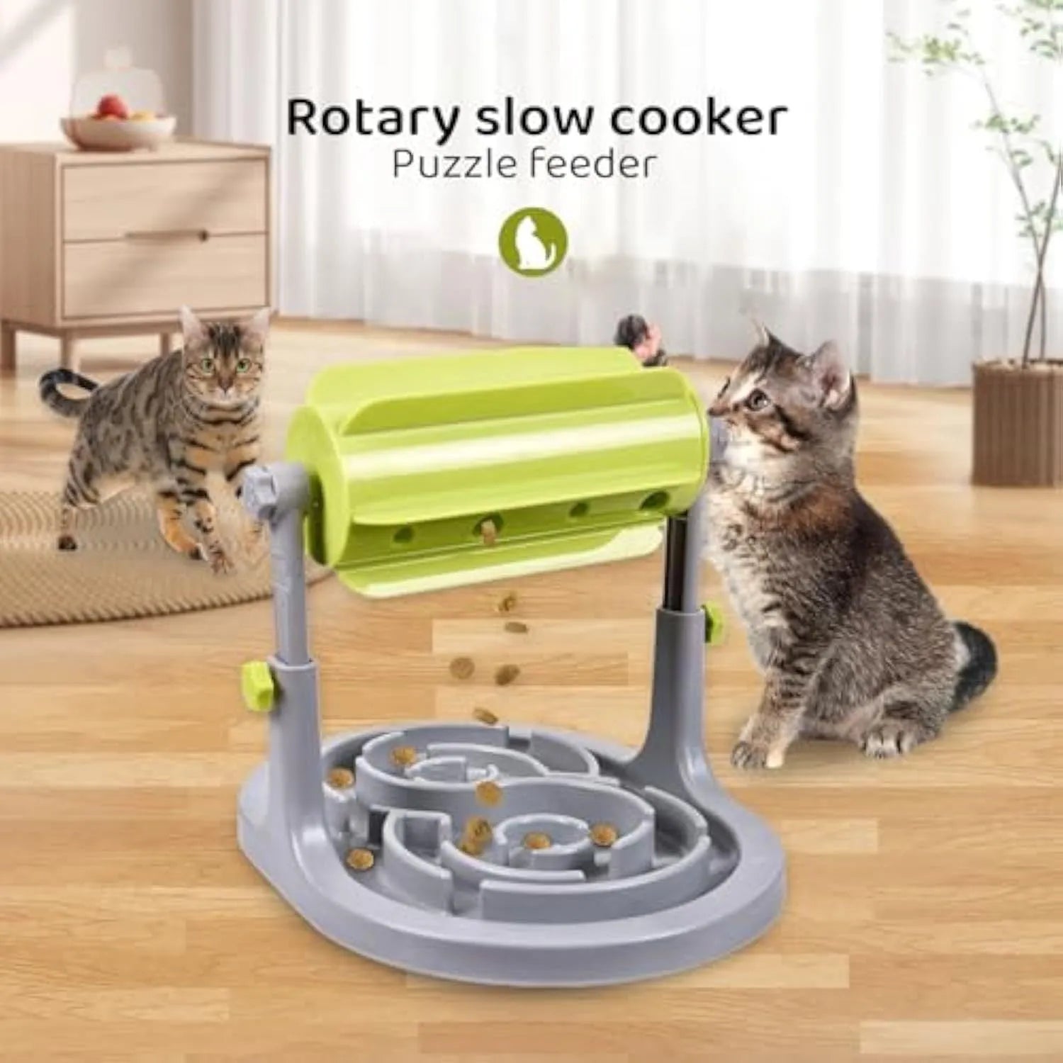 Interactive pet puzzle feeder bowl with adjustable height in blue, green and pink colour options