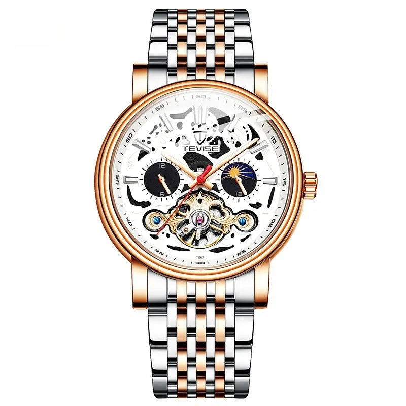 Men's waterproof mechanical watch with luminous tourbillon design in black colour option