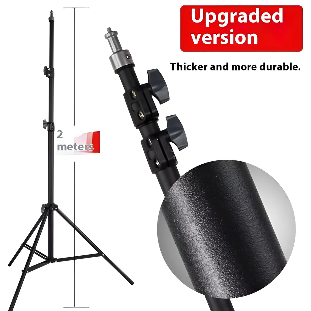 Frosted finish tripod light stand with extended legs and mobile phone holder mounted