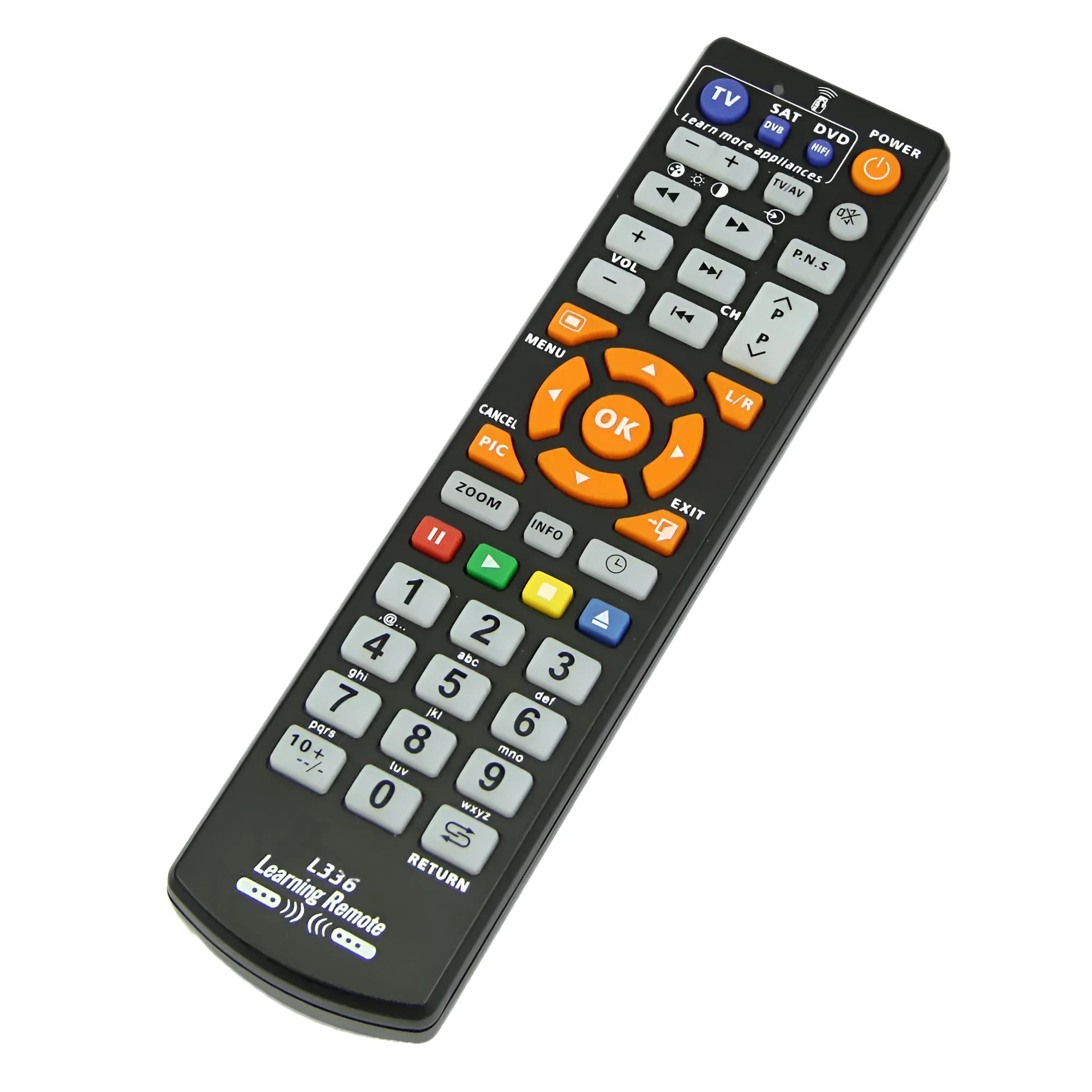 L336 black learning remote control with full key programming and 8 metre range