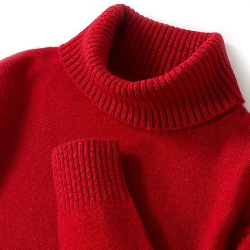 Men's high-neck pure wool sweater in thick loose knit, autumn winter pullover, black colour