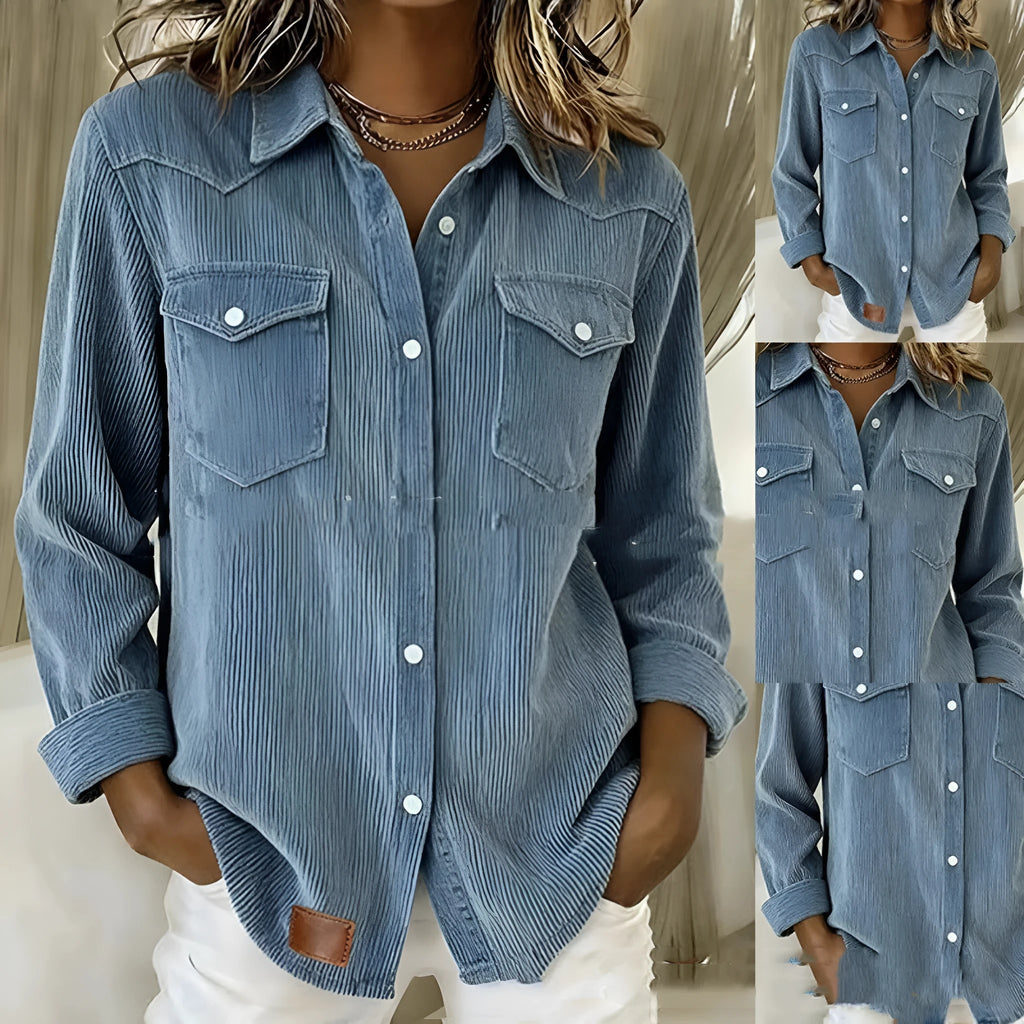 Women's light blue distressed denim cardigan jacket on a flat lay, showing long sleeves and solid colour