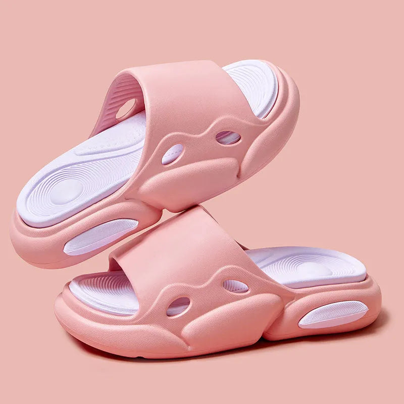 Two-colour thick-soled slippers for couples in pink purple, white green, and black white options