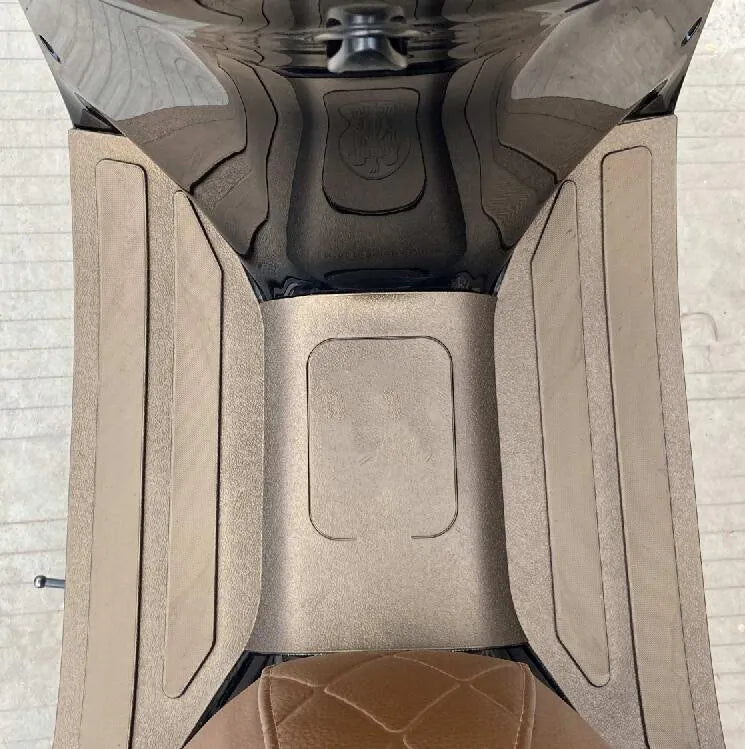 Motorcycle foot pad plate with 3D rubber texture in black-grey colour, front pedal modification accessory