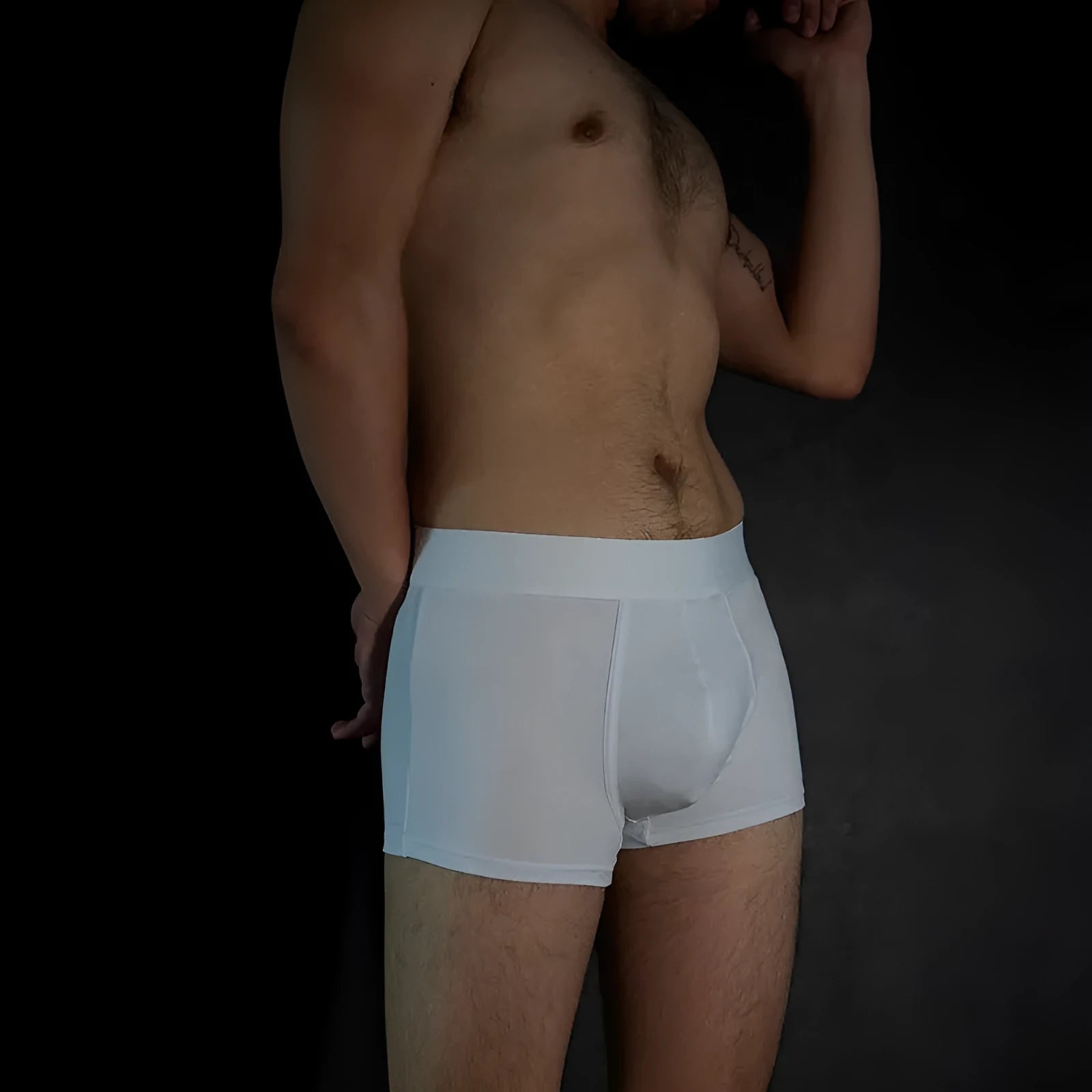 Men's solid colour cotton boxer shorts shown in black, white, silver grey, and light green.