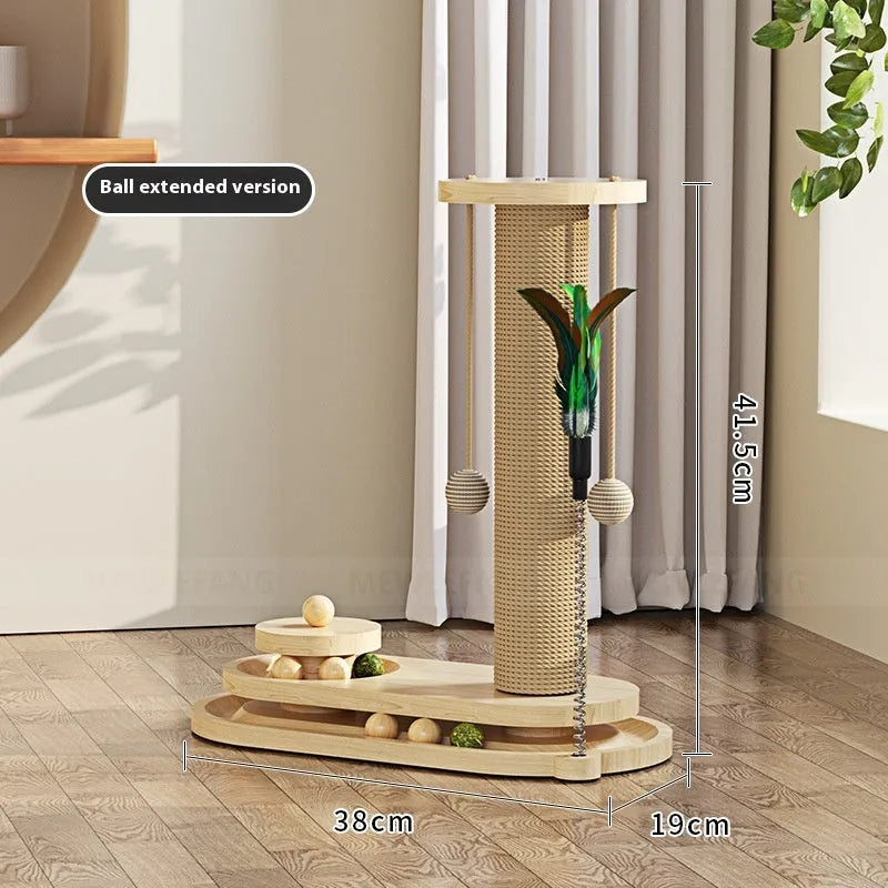 Solid wood cat turntable scratching post and climbing frame toy in a chosen style variant.