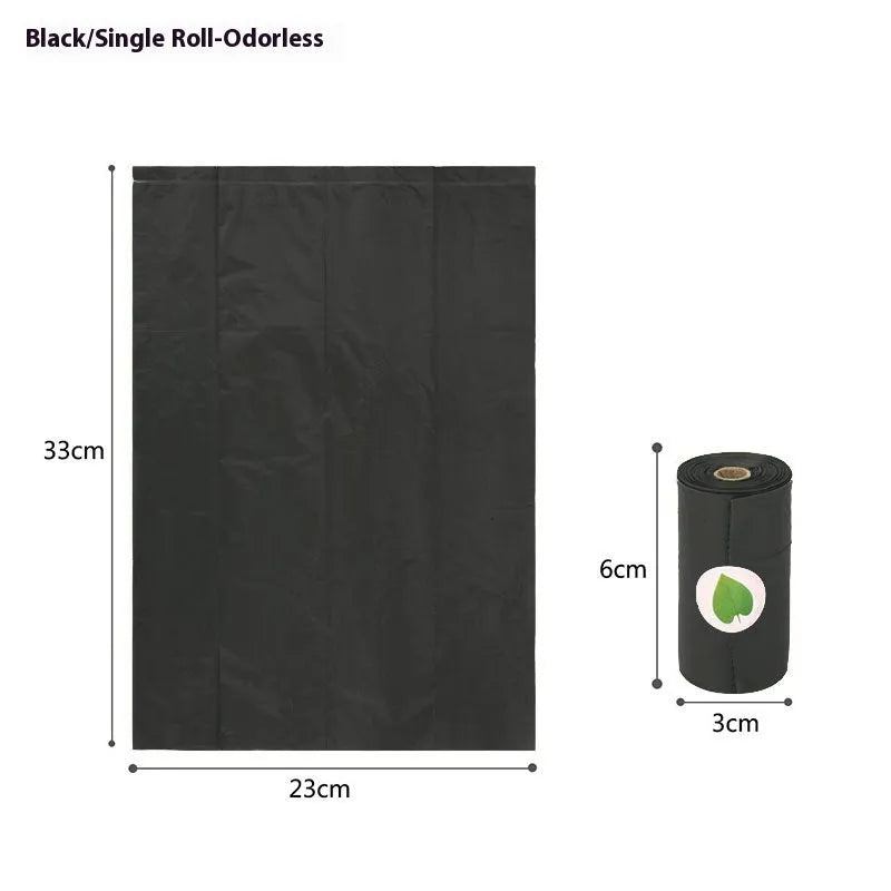 Rolls of green EPI degradable pet waste bags next to a transparent dispenser unit.