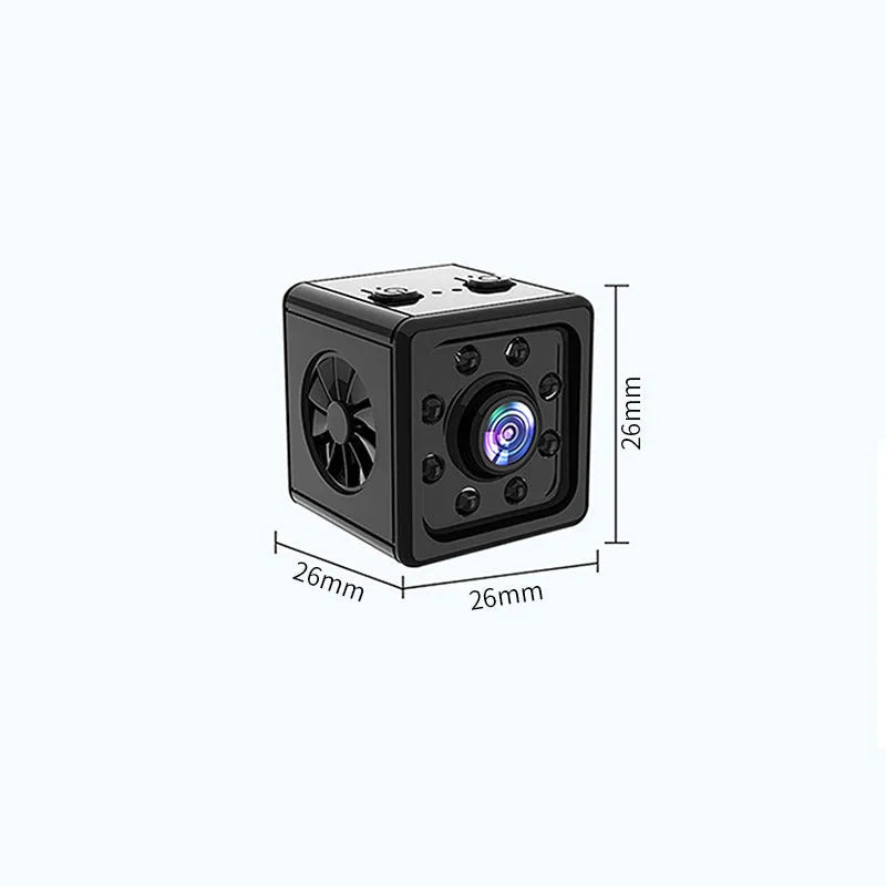 Black K13 remote network sports camera with cubic 26mm ABS body and mounting bracket.