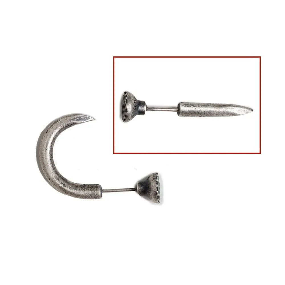 S925 sterling silver nail stud earrings punk retro design straight and curved nail options