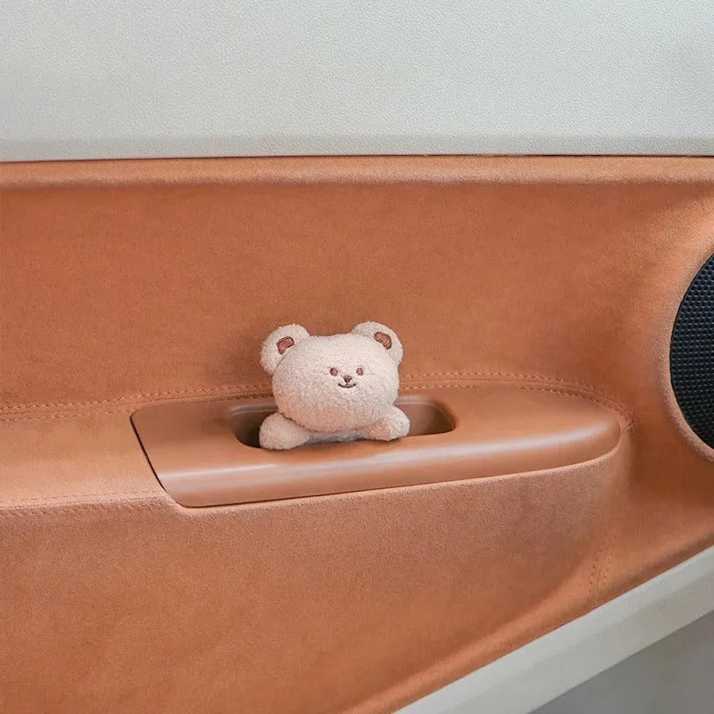 Cute cartoon plush car centre console decoration in fabric with bear or rabbit screen doll option