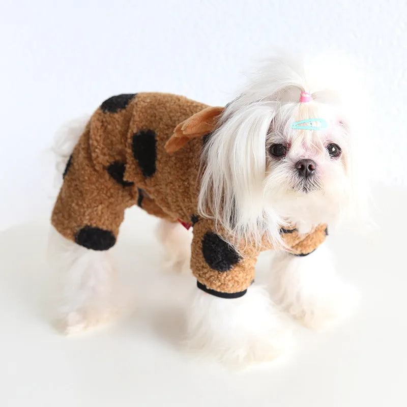 Big polka dot pattern elk couple design pet clothing for cats and dogs in skirt and four-legged styles