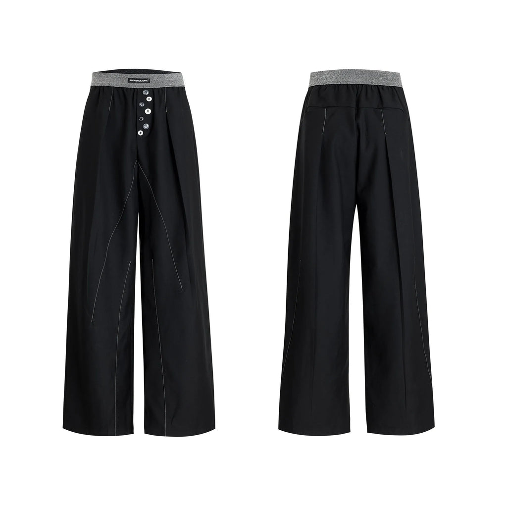 Straight-leg suit pants with button detail on leg in black or grey colour