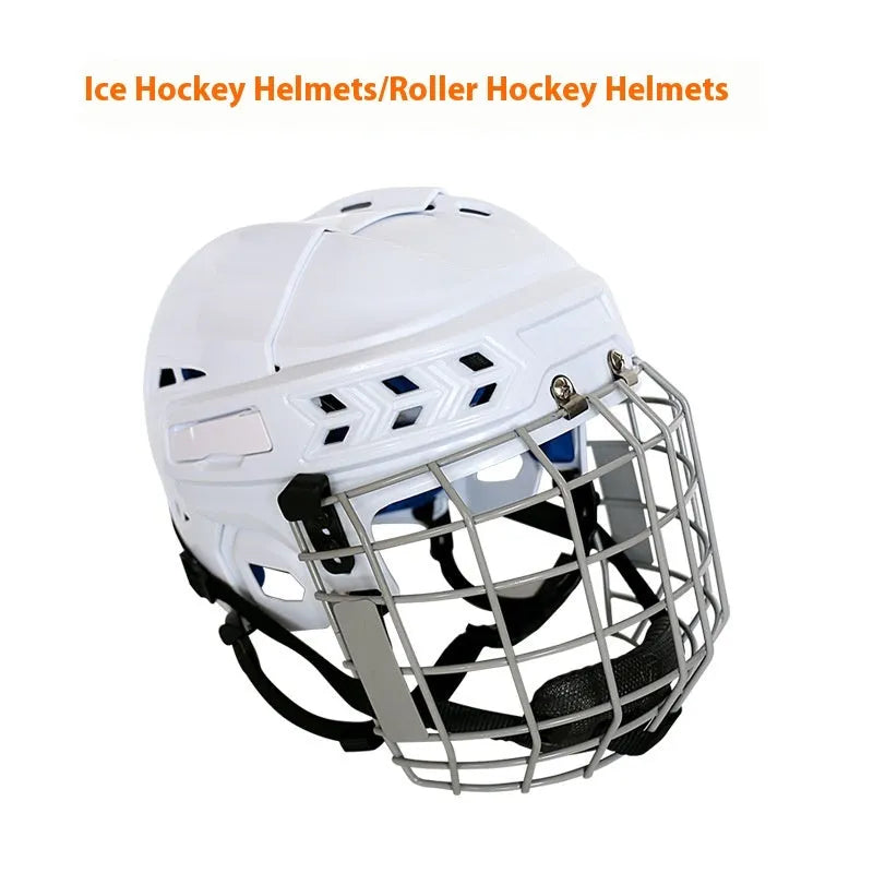 Ice hockey helmet with carbon steel face mask for head protection in sports