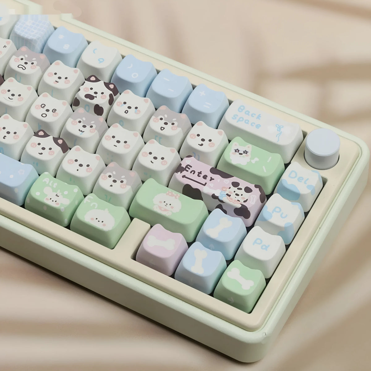 PBT sublimation key cap set with cute puppy design for mechanical keyboards, 26-piece complete collection