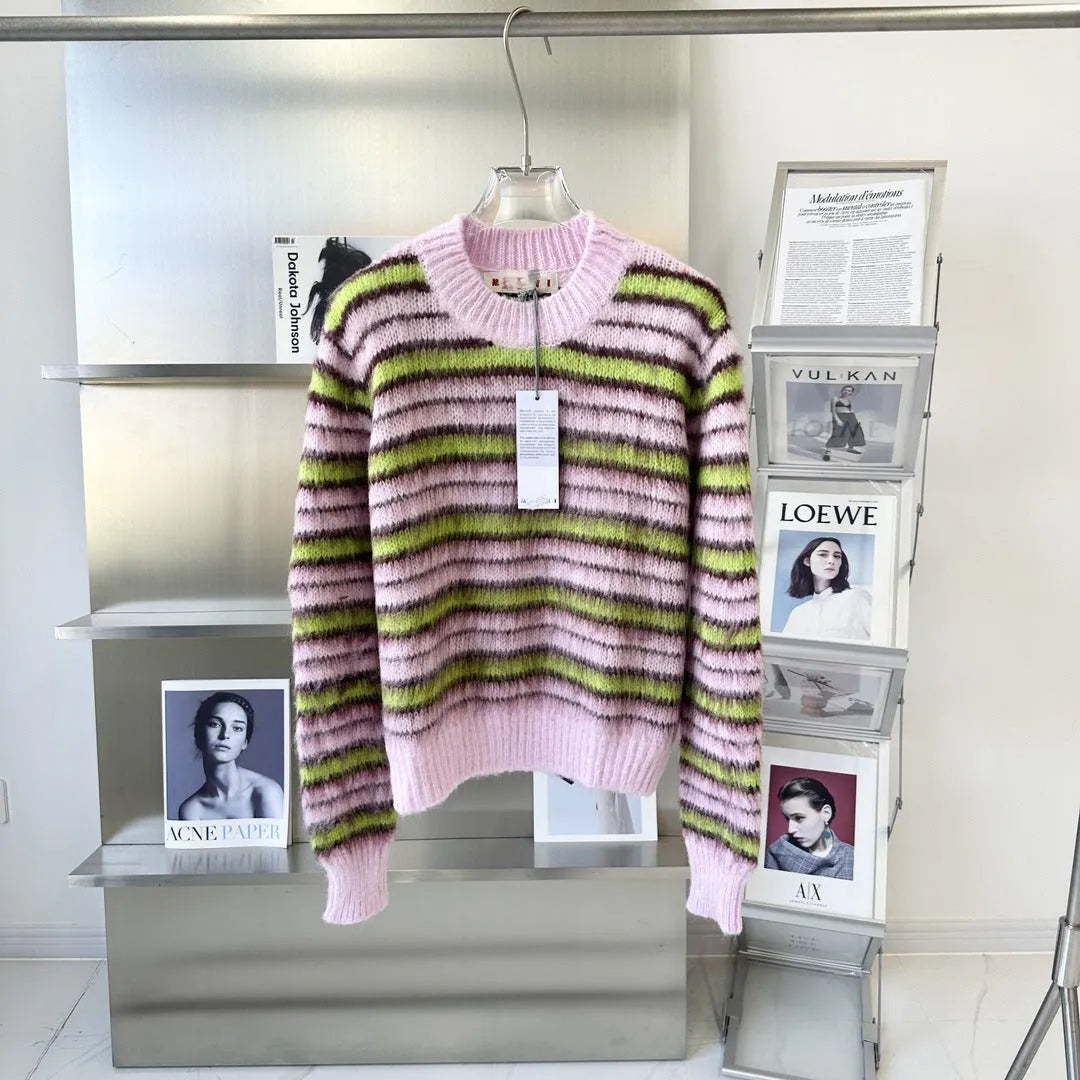 Pink Haima wool cardigan with nap finish and contrast colour detailing.