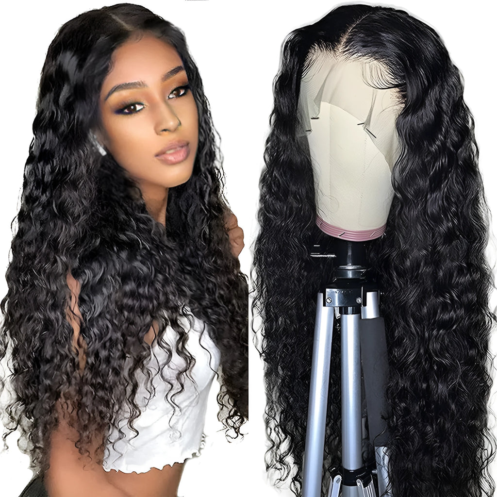 Front lace female straight hair wig 13x4 water wave natural colour 10 inch length on mannequin