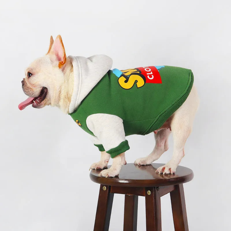Green cotton dog coat for large breeds in sizes L, XL, 2XL, 3XL, and 4XL