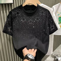 Men's polka dot short sleeve T-shirt in white or black, cotton blend, straight cut, sizes S to 5XL