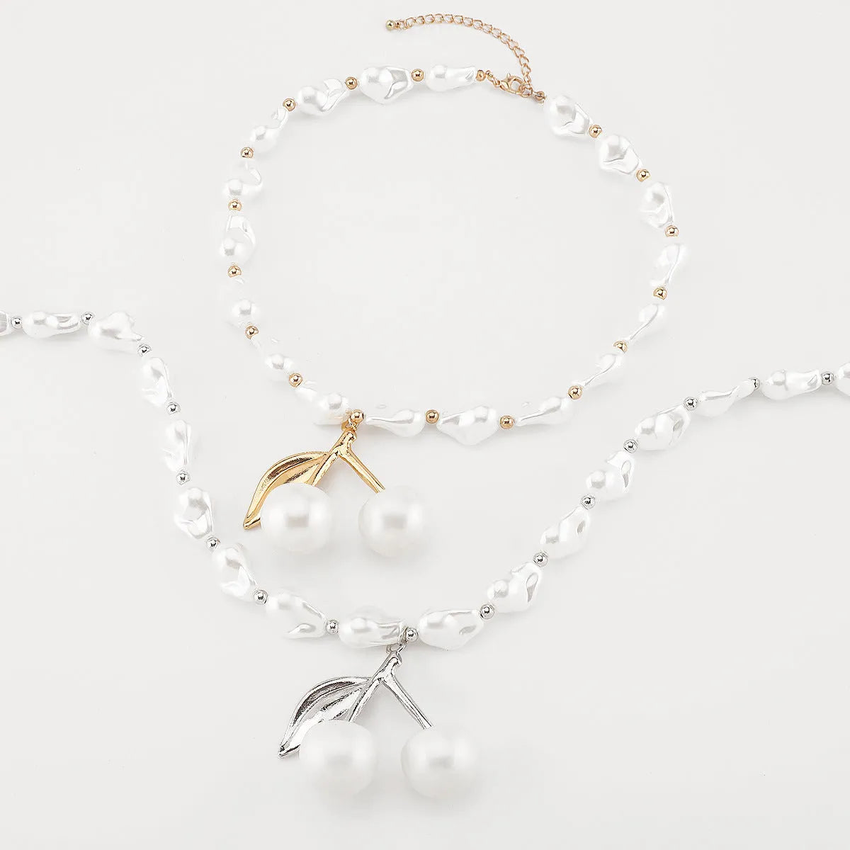 Women's creative necklace with fruit pendant on adjustable pearl chain in gold or white