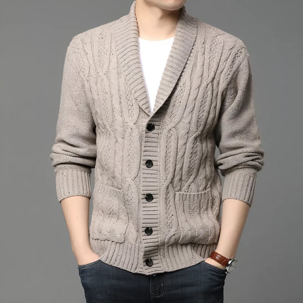 Men's Korean style jacquard patterned cardigan jacket in straight cut design