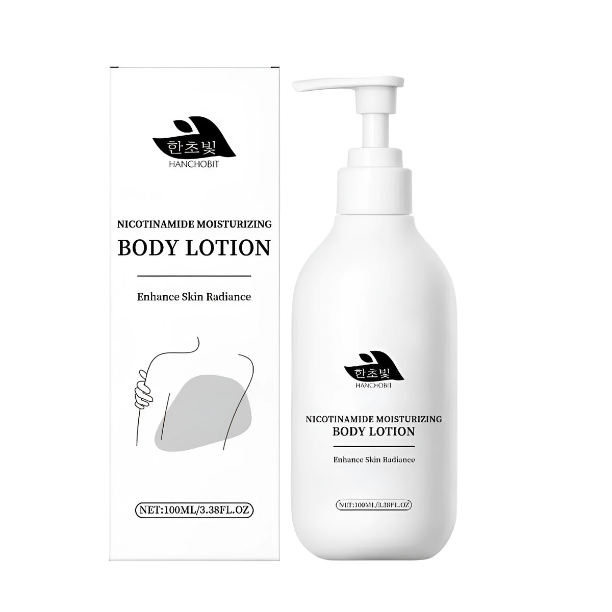 100ml moisturizing body lotion bottle with glycerin, nicotinamide, hyaluronic acid, and aloe vera extract