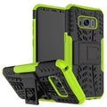 Samsung Galaxy S8 Plus and A10 case with colourful tire pattern, four-corner airbag, built-in stand, and raised lens guard.