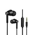 Wired in-ear earphones with subwoofer for computer and mobile phone, shown in Black and White