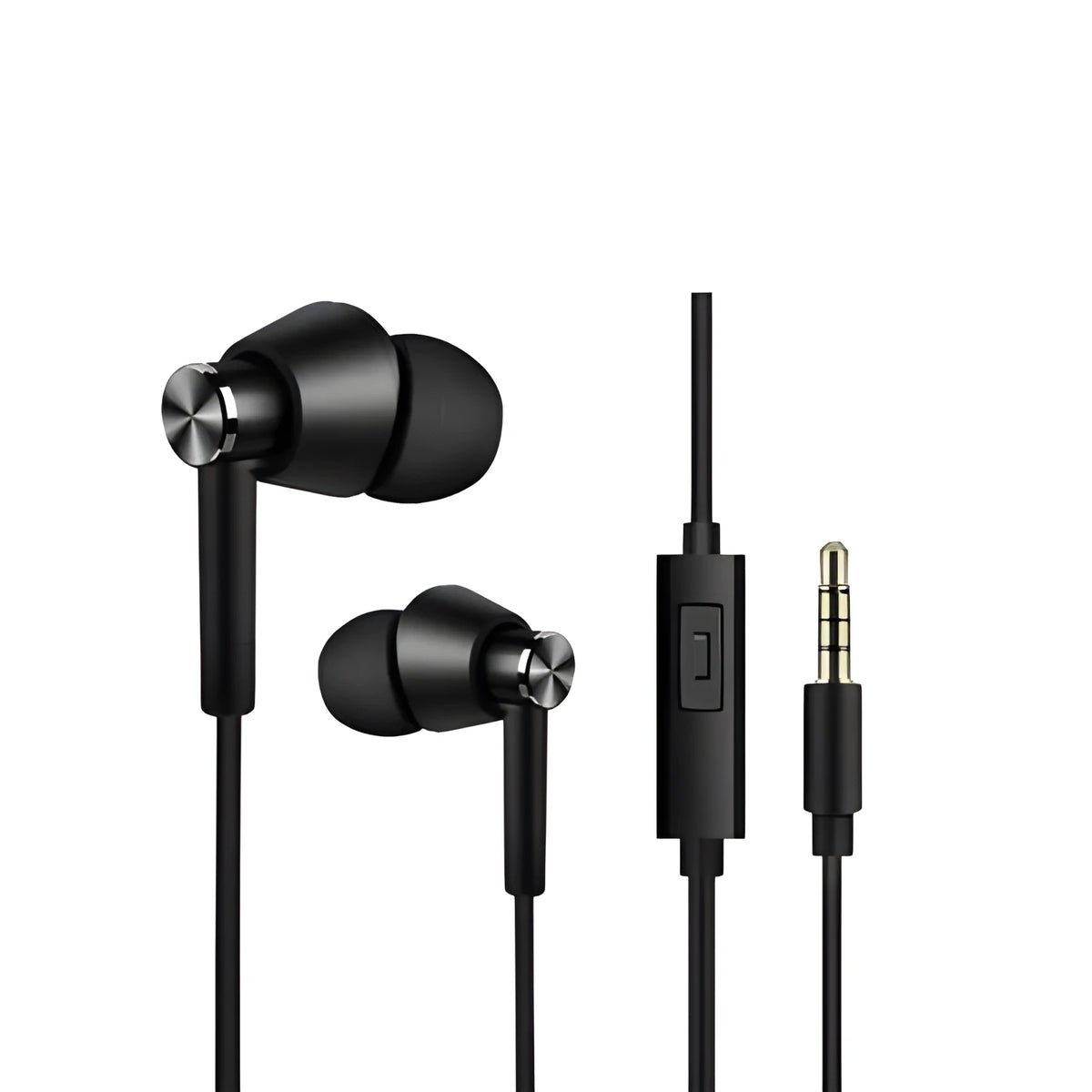 Wired in-ear earphones with subwoofer for computer and mobile phone, shown in Black and White