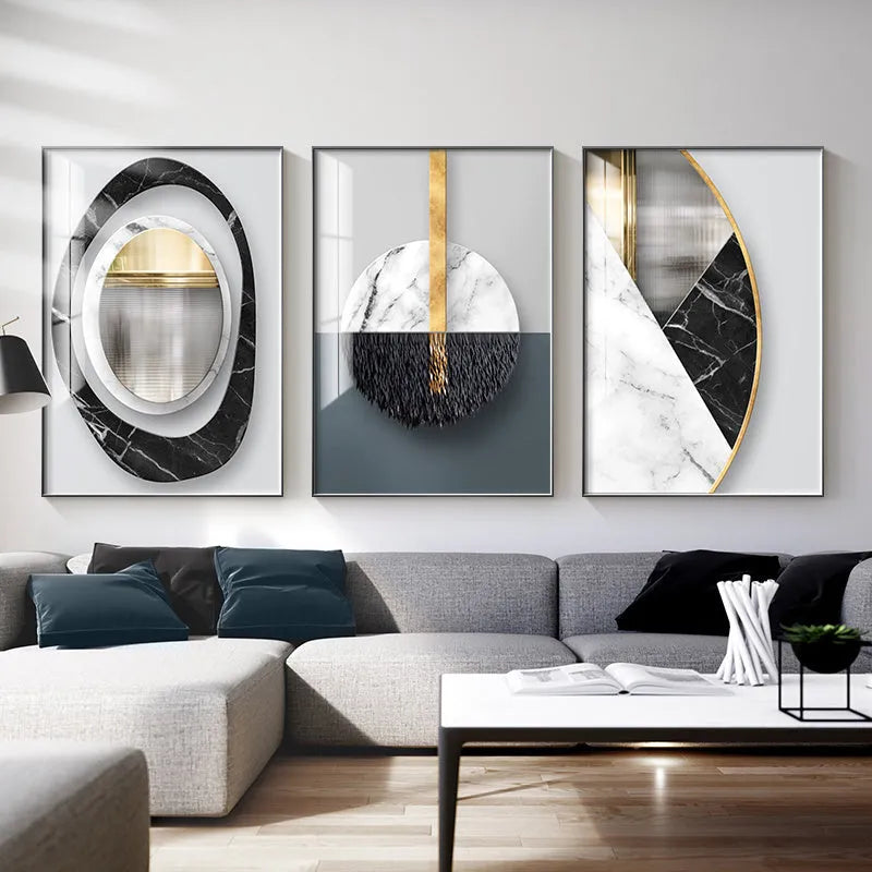 Abstract geometric pattern canvas wall painting in modern style