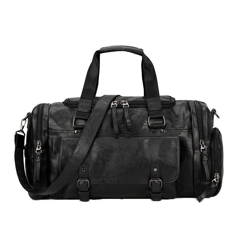Large black duffel bag with a separate compartment for shoes, showing its 52cm size.