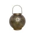 Solar wrought iron hollow flower projection lamp with warm white LED light and shadow pattern on grass