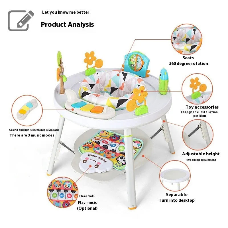 Baby jumping chair with three-in-one bouncing, gymnastic rack, and training functions in duck or lion theme