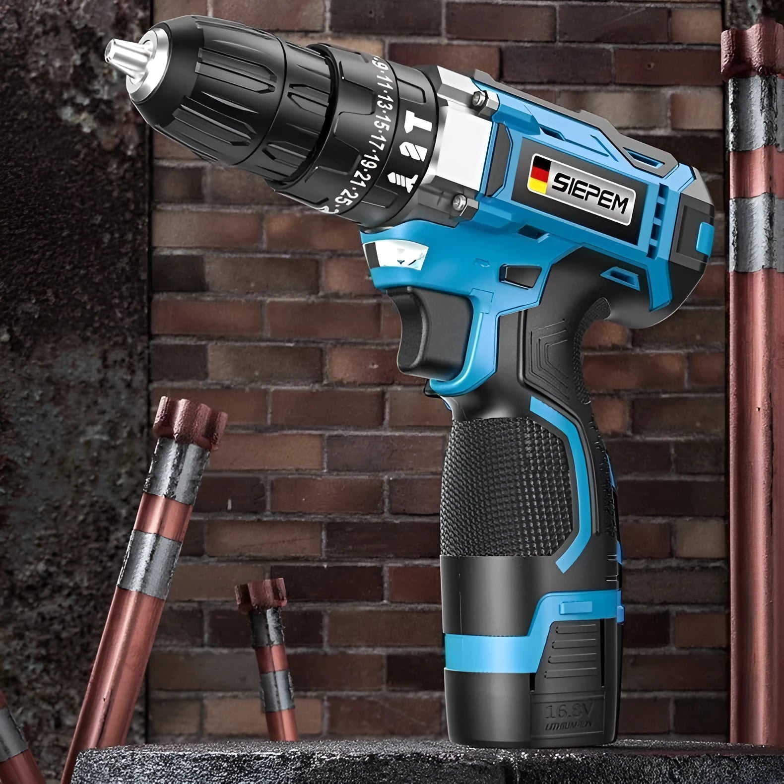 12V two-speed impact pistol drill electric screwdriver set in plastic storage box
