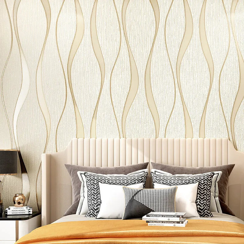 Curve stripe 3D decorative wallpaper in deerskin velvet for video walls