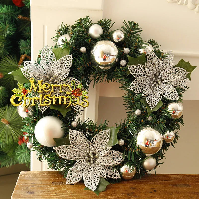 30cm diameter plastic Christmas wreath in multicolour decoration for a front door
