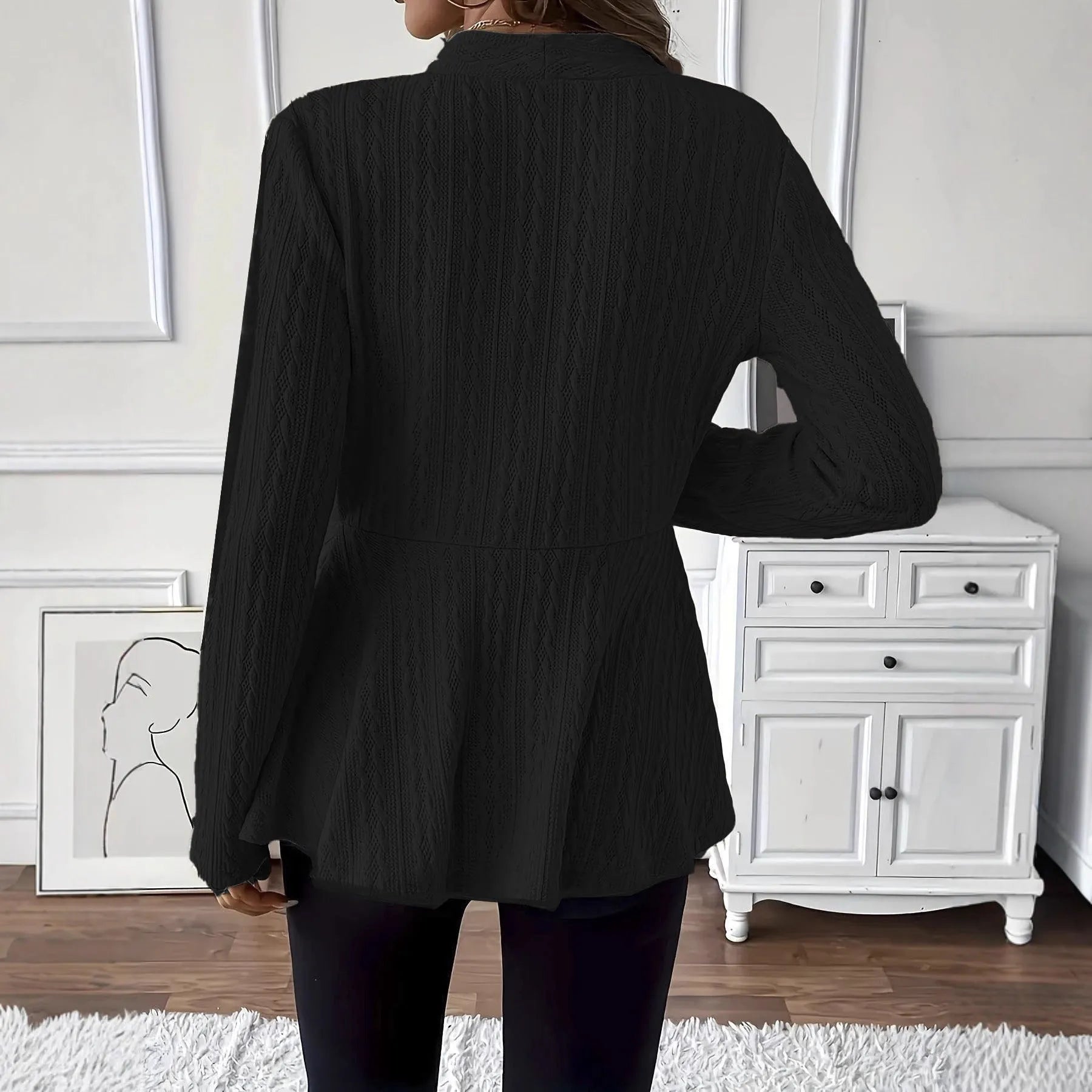 Women's apricot Jacquard knitted cardigan with single button front and regular long sleeves