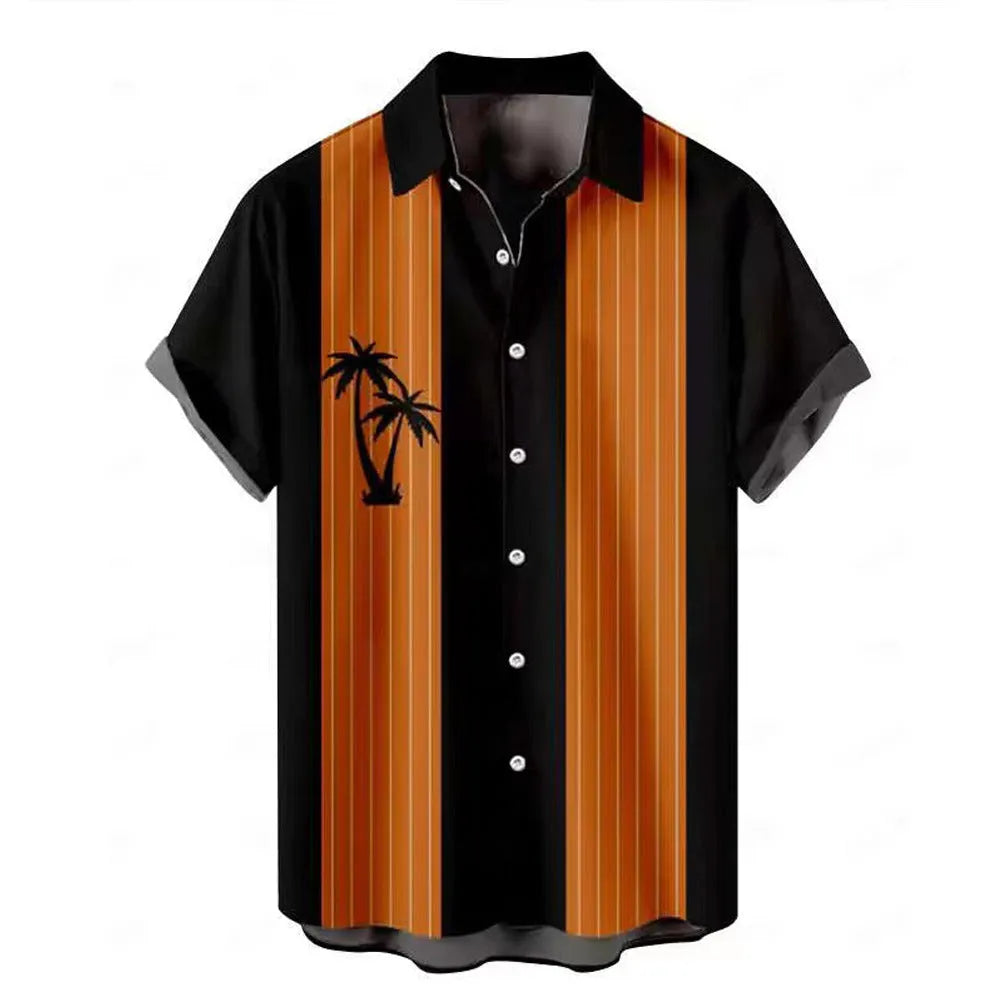 Men's short sleeve Hawaiian shirt with colourful 3D printed pattern, cardigan style.