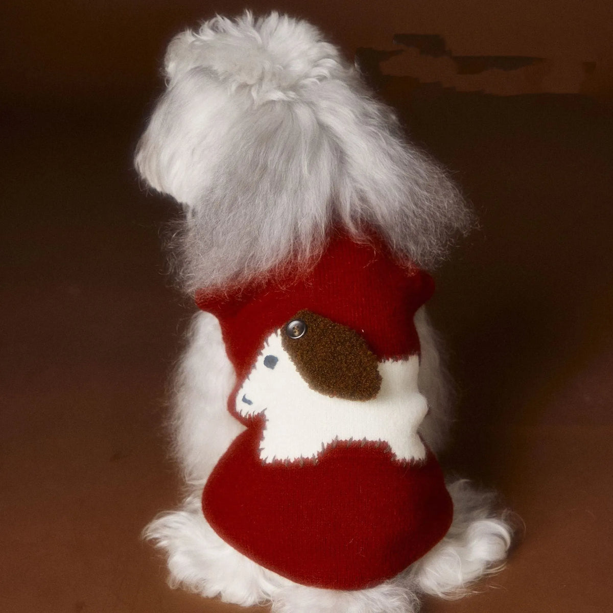Sleeveless wool pet sweater vest with ears in red or beige, sizes XS to XXL for small dogs