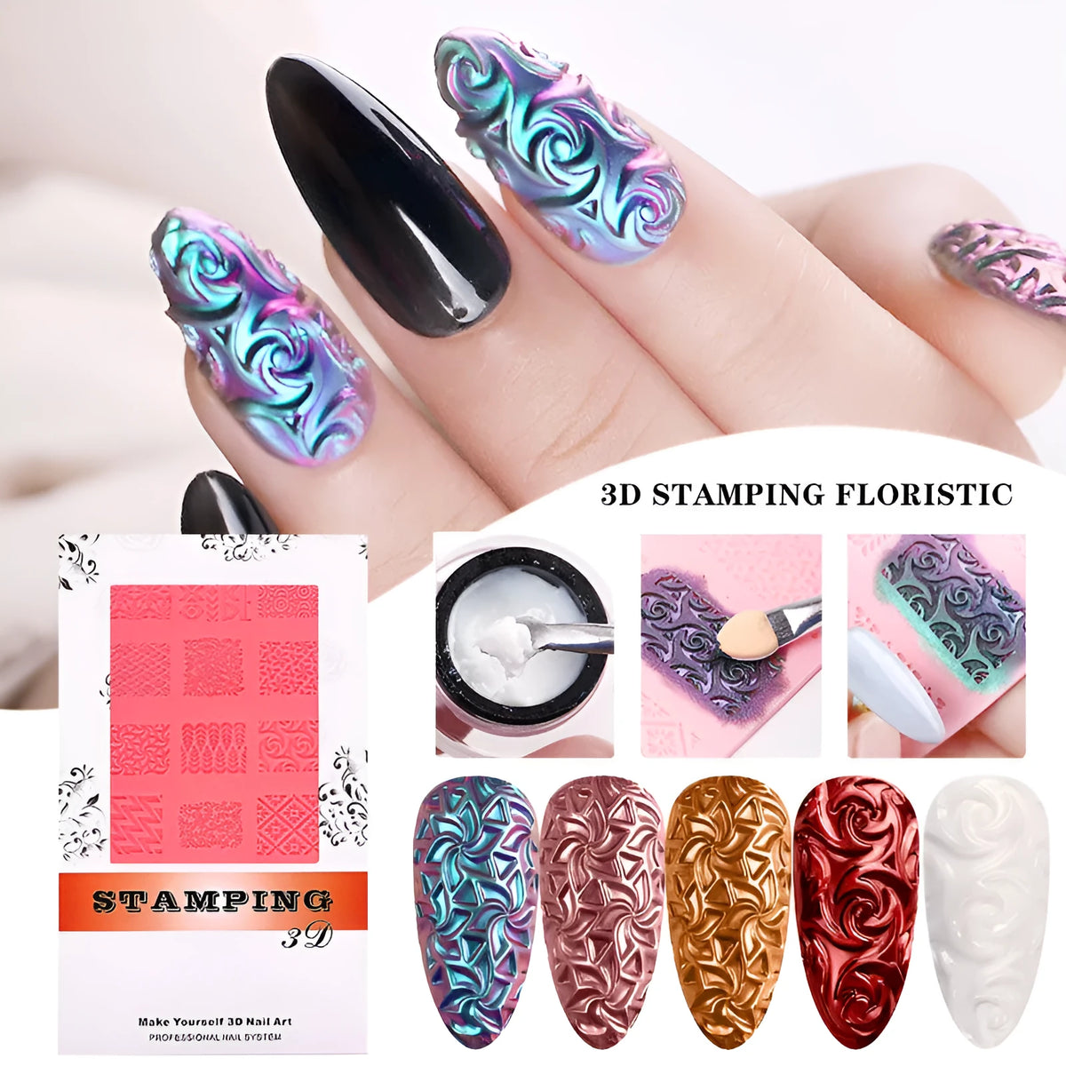 Silicone nail art printing stencil, 15.2cm square 3D relief template, GX04 nail tool