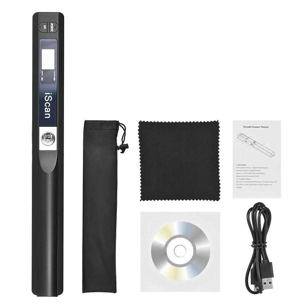 A handheld plastic barcode scanner shown in black, blue, green, red, and silver colour variants