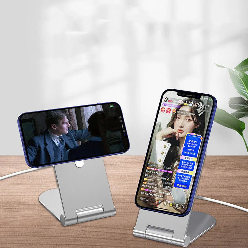 Silver vertical adjustable magnetic phone bracket for iPhone 12 series showing 105mm x 110mm dimensions
