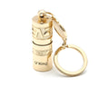 Gold zinc alloy mini LED keychain flashlight with a waterproof case and emergency light function.
