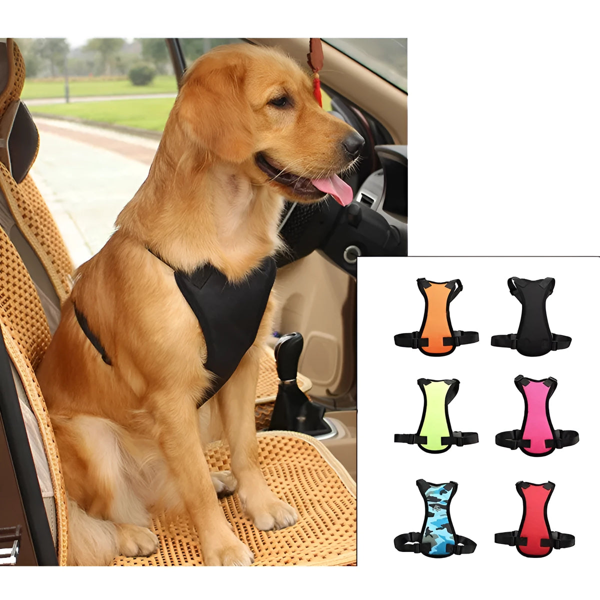 Adjustable nylon dog chest harness and leash set in six colours sizes S to XL