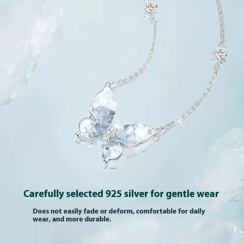 Bingyu butterfly necklace in S925 silver with ice rain pendant on adjustable chain