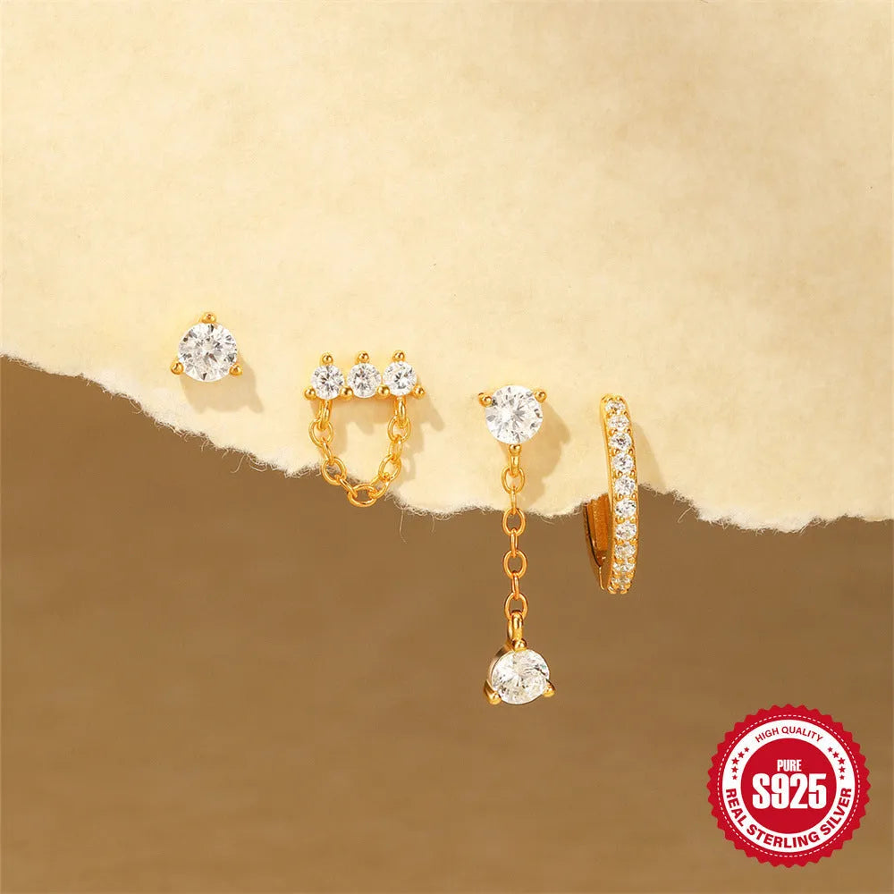 S925 sterling silver geometric petal earrings with gold tone electroplated finish for women
