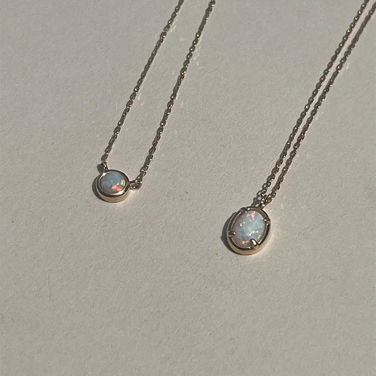 Geometric oval pendant necklace with jelly opal stone in silver setting with gold or white gold finish